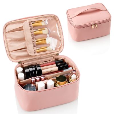 Bolsa de armazenamento cosmético multicamadas com bolsos de malha, estojo de armazenamento à prova d'água, portátil e leve para fácil transporte