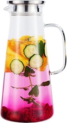 Jarro de vidro Karafu com tampa, jarro de água resistente ao calor de 68 oz para água quente / fria, chá gelado e suco de bebida clara