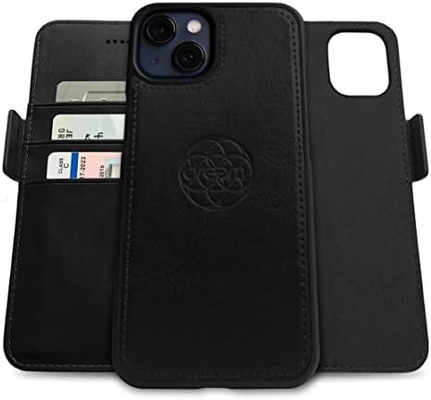 iPhone 13 Caixa de carteira / caixa de choque 2-em-1 e conjunto de couro vegano desmontável, compatível com MagSafe, protegido por RFID