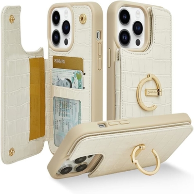 iPhone 13Pro Max 6.7&quot;, caixa de carteira com porta-cartas, caixa de proteção de couro com porta-anel,