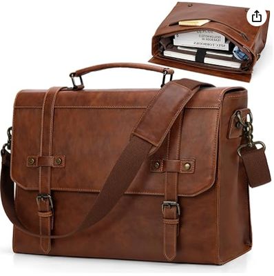RAINSMORE Saco de mensageiro masculino 17 polegadas impermeável de couro vintage laptop carteira laptop grande saco sacola sacola computador saco de ombro para escritório viagens de negócios faculdade