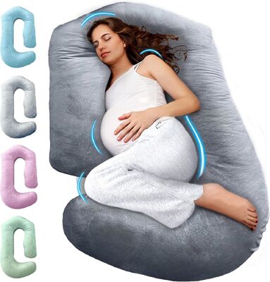 Almofadas de gravidez para dormir Almofada de gravidez de 57 polegadas para mulheres grávidas com cobertura lavável removível Apoio para costas, barriga, pescoço, pernas e quadris Almofada de corpo inteiro em forma de V C U, cinza veludo