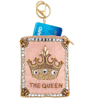 Moeda de jóia coroada bolsa bolsa bolsa de moedas rosa macia de contas com coroa de ouro brilhante fechamento fácil fechamento zíper gatilho aberto chave de gancho anel e cartão de crédito ajustável design compacto