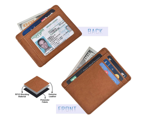 Caixa de cartão de couro magro RFID da carteira dos homens que obstrui minimalista esperto