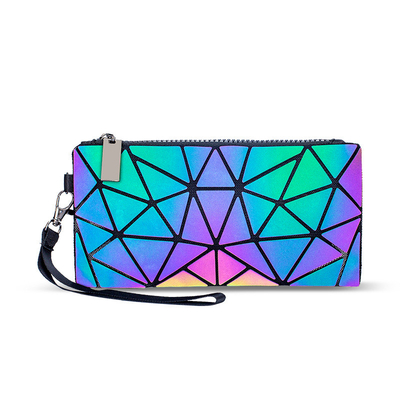Bolsas tote de couro PU com anel de geometria da moda que mudam de cor a laser