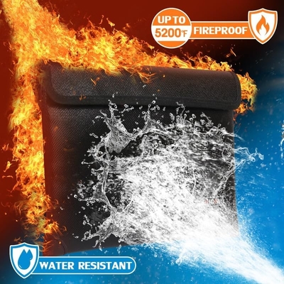 Saco de documentos à prova de fogo - com isolamento térmico a 5200°F, saco à prova de fogo à prova d'água com fecho, 8 camadas de materiais funcionais