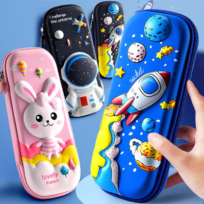 Caixa de lápis 3D EVA Caixa de lápis espacial Caixa de lápis Galaxy Caixa de lápis astronauta Lápis Punch Cartoon azul Porta lápis grande