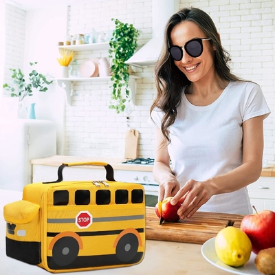 Caixa de almoço para crianças meninos meninas bolsas de almoço escolares reutilizáveis refrigerador recheio térmico para piquenique (ônibus escolar amarelo)