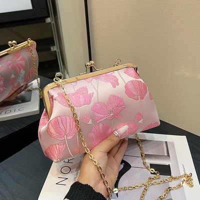 Novo saco de cadeia de clipe estilo chinês saco de concha estilo nacional saco de flor de ombro moda jantar saco de corpo cruzado para mulheres