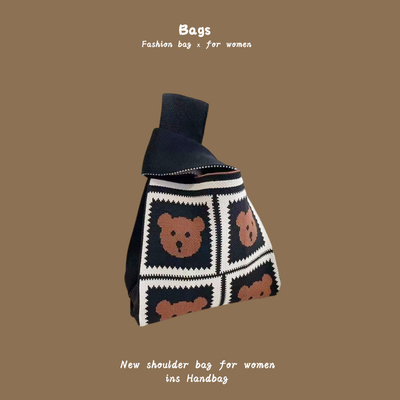 A nova celebridade da internet bolsa de mão tricô de mão tricô de lã balde saco de mão casual saco de almoço