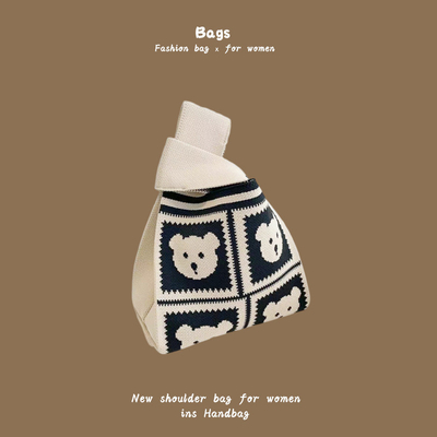 A nova celebridade da internet bolsa de mão tricô de mão tricô de lã balde saco de mão casual saco de almoço