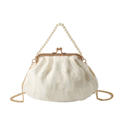 2024 NEW RETRO FAIRY SOLID COLOR PEQUENA SAQUETA BLANCA SAQUETA DE MANO PERLA LINHA DE MUJERES em saco simples de corpo cruzado