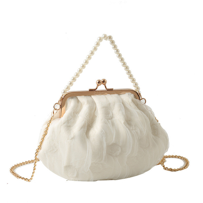2024 NEW RETRO FAIRY SOLID COLOR PEQUENA SAQUETA BLANCA SAQUETA DE MANO PERLA LINHA DE MUJERES em saco simples de corpo cruzado