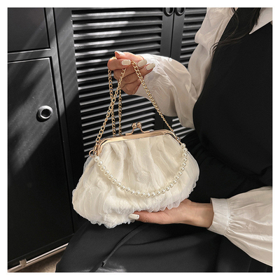 2024 NEW RETRO FAIRY SOLID COLOR PEQUENA SAQUETA BLANCA SAQUETA DE MANO PERLA LINHA DE MUJERES em saco simples de corpo cruzado