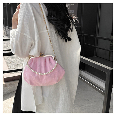 2024 NEW RETRO FAIRY SOLID COLOR PEQUENA SAQUETA BLANCA SAQUETA DE MANO PERLA LINHA DE MUJERES em saco simples de corpo cruzado