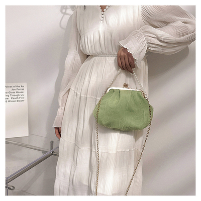 2024 NEW RETRO FAIRY SOLID COLOR PEQUENA SAQUETA BLANCA SAQUETA DE MANO PERLA LINHA DE MUJERES em saco simples de corpo cruzado