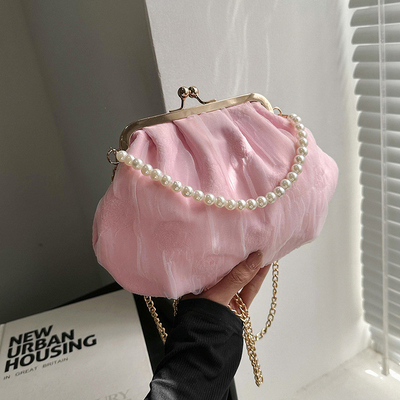 2024 NEW RETRO FAIRY SOLID COLOR PEQUENA SAQUETA BLANCA SAQUETA DE MANO PERLA LINHA DE MUJERES em saco simples de corpo cruzado