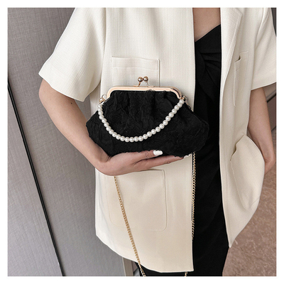 2024 NEW RETRO FAIRY SOLID COLOR PEQUENA SAQUETA BLANCA SAQUETA DE MANO PERLA LINHA DE MUJERES em saco simples de corpo cruzado