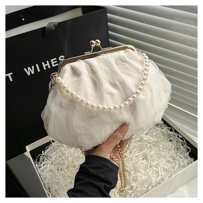 2024 NEW RETRO FAIRY SOLID COLOR PEQUENA SAQUETA BLANCA SAQUETA DE MANO PERLA LINHA DE MUJERES em saco simples de corpo cruzado