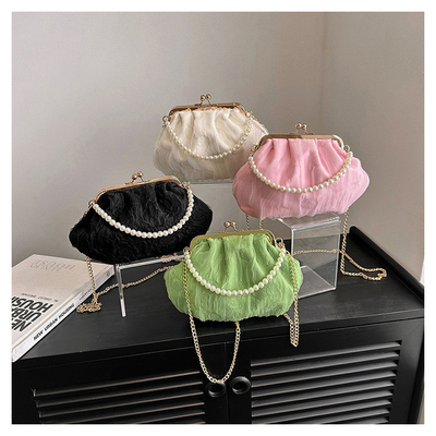 2024 NEW RETRO FAIRY SOLID COLOR PEQUENA SAQUETA BLANCA SAQUETA DE MANO PERLA LINHA DE MUJERES em saco simples de corpo cruzado