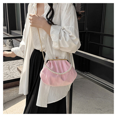 2024 NEW RETRO FAIRY SOLID COLOR PEQUENA SAQUETA BLANCA SAQUETA DE MANO PERLA LINHA DE MUJERES em saco simples de corpo cruzado