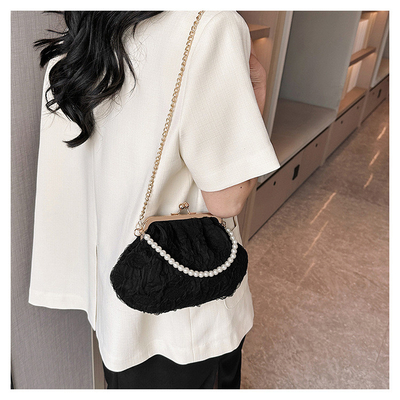 2024 NEW RETRO FAIRY SOLID COLOR PEQUENA SAQUETA BLANCA SAQUETA DE MANO PERLA LINHA DE MUJERES em saco simples de corpo cruzado