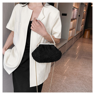2024 NEW RETRO FAIRY SOLID COLOR PEQUENA SAQUETA BLANCA SAQUETA DE MANO PERLA LINHA DE MUJERES em saco simples de corpo cruzado