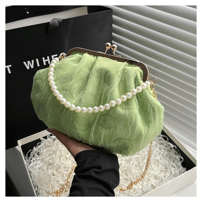 2024 NEW RETRO FAIRY SOLID COLOR PEQUENA SAQUETA BLANCA SAQUETA DE MANO PERLA LINHA DE MUJERES em saco simples de corpo cruzado