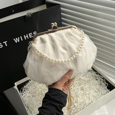 2024 NEW RETRO FAIRY SOLID COLOR PEQUENA SAQUETA BLANCA SAQUETA DE MANO PERLA LINHA DE MUJERES em saco simples de corpo cruzado