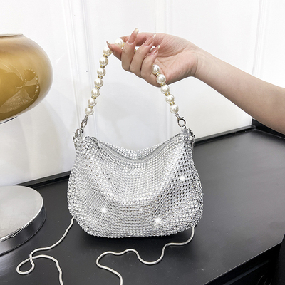 Novo punho de pérola imitação bolsa de mão de diamante cheio bolso ombro bolso explosivo de festa transfronteiriça bolso de jantar de moda ombro