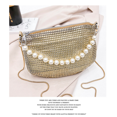 Novo punho de pérola imitação bolsa de mão de diamante cheio bolso ombro bolso explosivo de festa transfronteiriça bolso de jantar de moda ombro