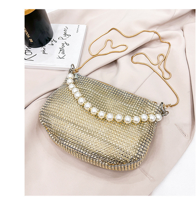 Novo punho de pérola imitação bolsa de mão de diamante cheio bolso ombro bolso explosivo de festa transfronteiriça bolso de jantar de moda ombro