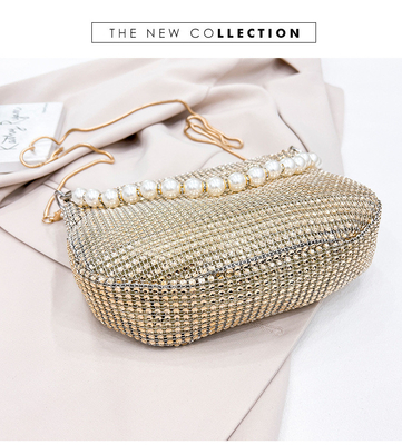 Novo punho de pérola imitação bolsa de mão de diamante cheio bolso ombro bolso explosivo de festa transfronteiriça bolso de jantar de moda ombro