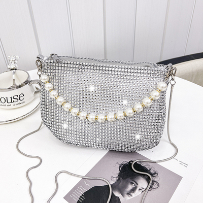 Novo punho de pérola imitação bolsa de mão de diamante cheio bolso ombro bolso explosivo de festa transfronteiriça bolso de jantar de moda ombro