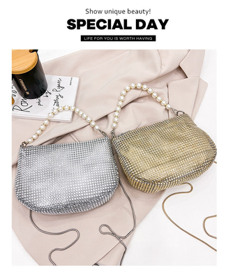 Novo punho de pérola imitação bolsa de mão de diamante cheio bolso ombro bolso explosivo de festa transfronteiriça bolso de jantar de moda ombro