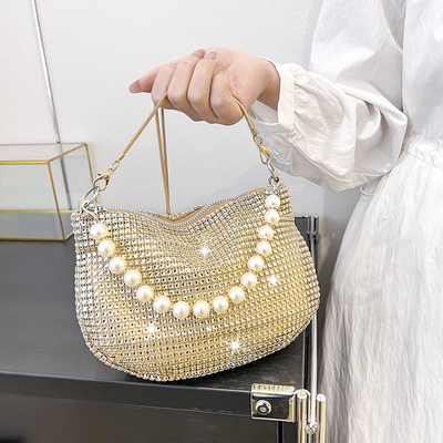 Novo punho de pérola imitação bolsa de mão de diamante cheio bolso ombro bolso explosivo de festa transfronteiriça bolso de jantar de moda ombro