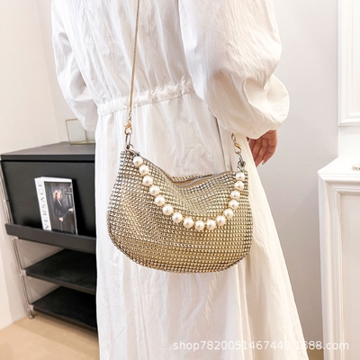 Novo punho de pérola imitação bolsa de mão de diamante cheio bolso ombro bolso explosivo de festa transfronteiriça bolso de jantar de moda ombro