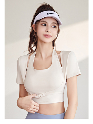 NOVO TEMPOR DE PIRECIQUE DE SECAÇÃO Rápida TOP Ioga Manga curta Manga curta MANGUELA COM PADOR DE PETRA TIRO T-Shirt de exercício físico