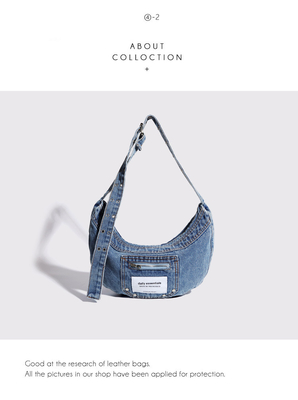 2024 CROSS-BORDER NUEVO BALÃO DE BRAÇOS NICHE DESIGN RETRO LAVAGEM BALÃO DE DENIM BALÃO SENIOR DUMPLING