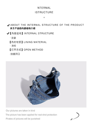 2024 CROSS-BORDER NUEVO BALÃO DE BRAÇOS NICHE DESIGN RETRO LAVAGEM BALÃO DE DENIM BALÃO SENIOR DUMPLING
