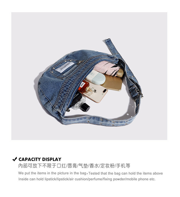2024 CROSS-BORDER NUEVO BALÃO DE BRAÇOS NICHE DESIGN RETRO LAVAGEM BALÃO DE DENIM BALÃO SENIOR DUMPLING