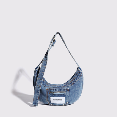 2024 CROSS-BORDER NUEVO BALÃO DE BRAÇOS NICHE DESIGN RETRO LAVAGEM BALÃO DE DENIM BALÃO SENIOR DUMPLING