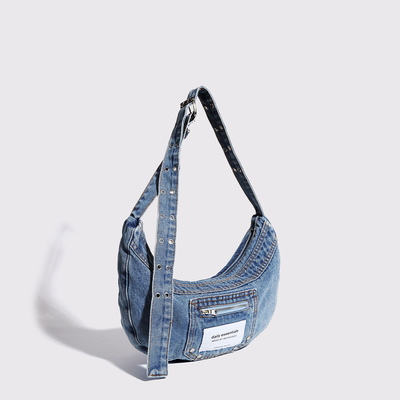 2024 CROSS-BORDER NUEVO BALÃO DE BRAÇOS NICHE DESIGN RETRO LAVAGEM BALÃO DE DENIM BALÃO SENIOR DUMPLING