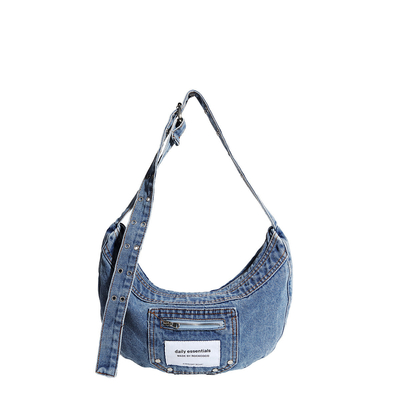 2024 CROSS-BORDER NUEVO BALÃO DE BRAÇOS NICHE DESIGN RETRO LAVAGEM BALÃO DE DENIM BALÃO SENIOR DUMPLING