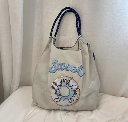Saco de compras reutilizável bordado Saco de compras de nylon Saco de mão, ombros e ombros