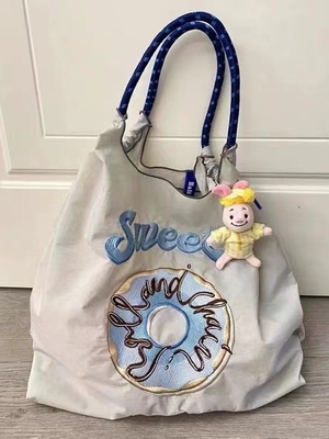 Saco de compras reutilizável bordado Saco de compras de nylon Saco de mão, ombros e ombros