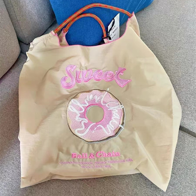 Saco de compras reutilizável bordado Saco de compras de nylon Saco de mão, ombros e ombros