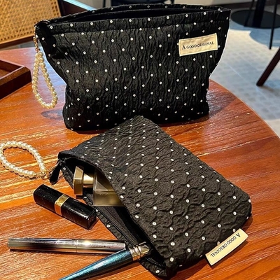 POLKA DOT NEGRA MAKEUP BAGA DE SULCIDO DE CUIDADO DA PELHA BAGA DE armazenamento de moedas portáteis bolsa de viagem LAVAGEM