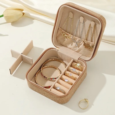 ORIGINAL PREMIUM CORK JEWELRY BOX PORTABLE VIAJES OURRINGS RING COLLACES Caixa de armazenamento