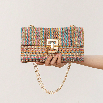 Novas Festas Vento MULTI-LAYER CHAIN CLAMSHELL LOCK STRAW BAG BAG CROSS-BORDER BAG DE MUJER